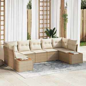 vidaXL Set de canapele pentru grădină cu pernă 7 pcs Bej Rattan poli imagine
