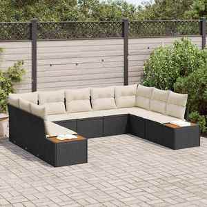 vidaXL Set de canapele pentru grădină cu pernă 9 pcs Negru Rattan poli imagine