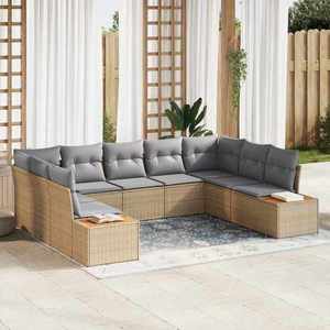 vidaXL Set de canapele pentru grădină cu pernă 9 pcs Bej Rattan poli imagine