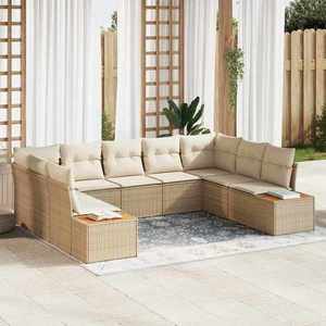 vidaXL Set de canapele pentru grădină cu pernă 9 pcs Bej Rattan poli imagine