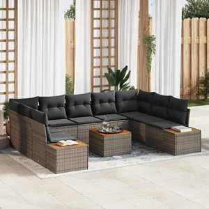 vidaXL Set de canapele pentru grădină cu pernă 10 pcs Gri Rattan poli imagine