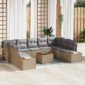 vidaXL Set de canapele pentru grădină cu pernă 10 pcs Bej Rattan poli imagine