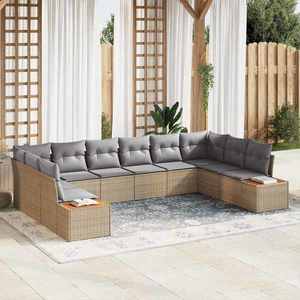 vidaXL Set de canapele pentru grădină cu pernă 10 pcs Bej Rattan poli imagine