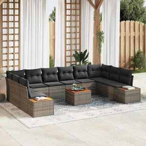 vidaXL Set de canapele pentru grădină cu pernă 11 pcs Gri Rattan poli imagine