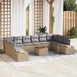 vidaXL Set de canapele pentru grădină cu pernă 11 pcs Bej Rattan poli imagine