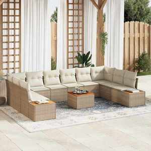 vidaXL Set de canapele pentru grădină cu pernă 11 pcs Bej Rattan poli imagine