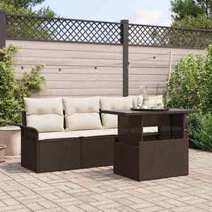 vidaXL Set de canapele pentru grădină cu pernă 5 pcs Maro Rattan poli imagine