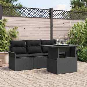 vidaXL Set de canapele pentru grădină cu pernă 5 pcs Negru Rattan poli imagine