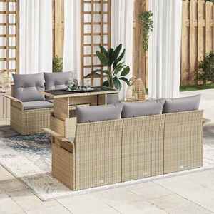 vidaXL Set de canapele pentru grădină cu pernă 6 pcs Bej Rattan poli imagine