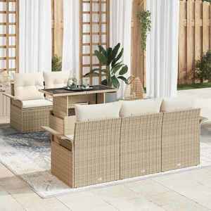vidaXL Set de canapele pentru grădină cu pernă 6 pcs Bej Rattan poli imagine