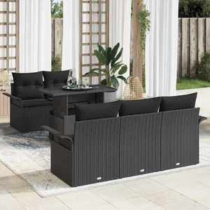 vidaXL Set de canapele pentru grădină cu pernă 6 pcs Negru Rattan poli imagine