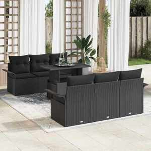 vidaXL Set de canapele pentru grădină cu pernă 7 pcs Negru Rattan poli imagine