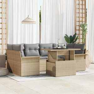 vidaXL Set de canapele pentru grădină cu pernă 7 pcs Bej Rattan poli imagine