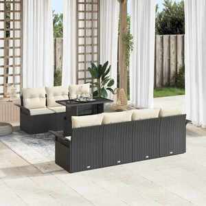 vidaXL Set de canapele pentru grădină cu pernă 8 pcs Negru Rattan poli imagine