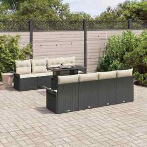 vidaXL Set de canapele pentru grădină cu pernă 9 pcs Negru Rattan poli imagine