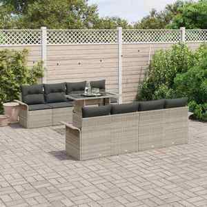 vidaXL Set de canapele pentru grădină 9 pcs Gri deschis Rattan poli imagine