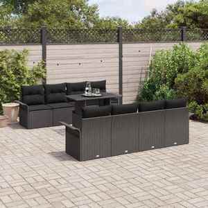 vidaXL Set de canapele pentru grădină cu pernă 9 pcs Negru Rattan poli imagine