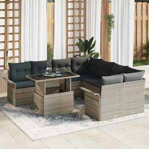 vidaXL Set de canapele pentru grădină 9 pcs Gri deschis Rattan poli imagine
