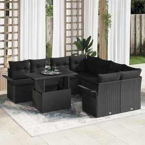 vidaXL Set de canapele pentru grădină cu pernă 9 pcs Negru Rattan poli imagine