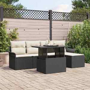 vidaXL Set de canapele pentru grădină cu pernă 6 pcs Negru Rattan poli imagine