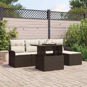 vidaXL Set de canapele pentru grădină cu pernă 6 pcs Maro Rattan poli imagine