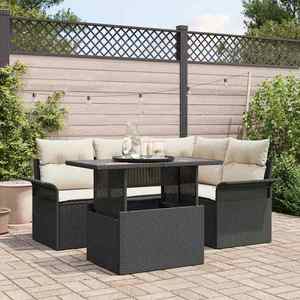 vidaXL Set de canapele pentru grădină cu pernă 5 pcs Negru Rattan poli imagine