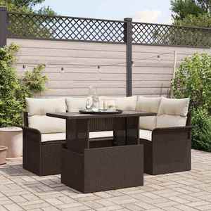 vidaXL Set de canapele pentru grădină cu pernă 5 pcs Maro Rattan poli imagine