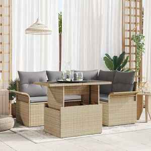vidaXL Set de canapele pentru grădină cu pernă 5 pcs Bej Rattan poli imagine
