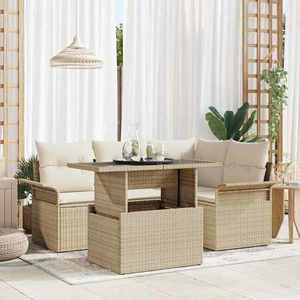 vidaXL Set de canapele pentru grădină cu pernă 5 pcs Bej Rattan poli imagine