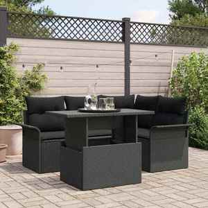 vidaXL Set de canapele pentru grădină cu pernă 5 pcs Negru Rattan poli imagine
