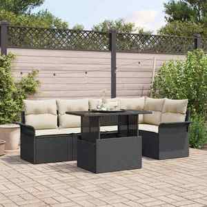 vidaXL Set de canapele pentru grădină cu pernă 6 pcs Negru Rattan poli imagine