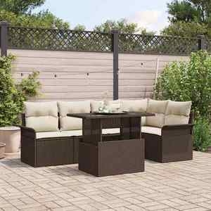 vidaXL Set de canapele pentru grădină cu pernă 6 pcs Maro Rattan poli imagine