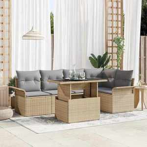 vidaXL Set de canapele pentru grădină cu pernă 6 pcs Bej Rattan poli imagine