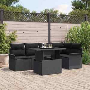 vidaXL Set de canapele pentru grădină cu pernă 6 pcs Negru Rattan poli imagine