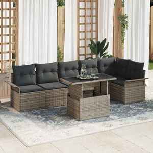 vidaXL Set de canapele pentru grădină cu pernă 7 pcs Gri Rattan poli imagine