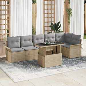 vidaXL Set de canapele pentru grădină cu pernă 7 pcs Bej Rattan poli imagine