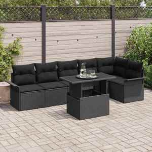 vidaXL Set de canapele pentru grădină cu pernă 7 pcs Negru Rattan poli imagine