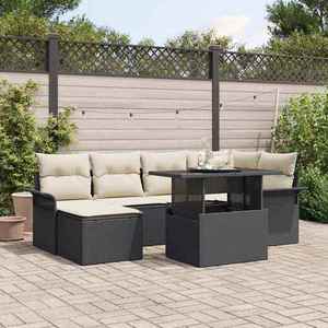 vidaXL Set de canapele pentru grădină cu pernă 7 pcs Negru Rattan poli imagine