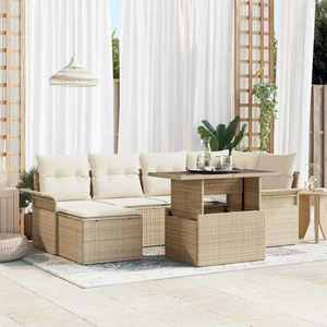 vidaXL Set de canapele pentru grădină cu pernă 7 pcs Bej Rattan poli imagine