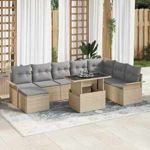 vidaXL Set de canapele pentru grădină cu pernă 9 pcs Bej Rattan poli imagine