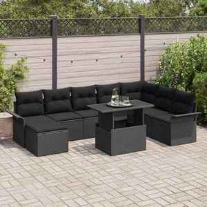 vidaXL Set de canapele pentru grădină cu pernă 9 pcs Negru Rattan poli imagine