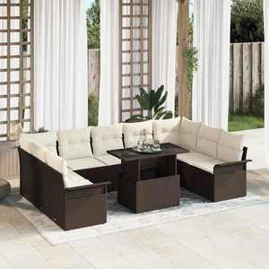 vidaXL Set de canapele pentru grădină cu pernă 10 pcs Maro Rattan poli imagine
