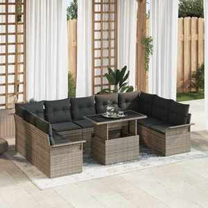 vidaXL Set de canapele pentru grădină cu pernă 10 pcs Gri Rattan poli imagine