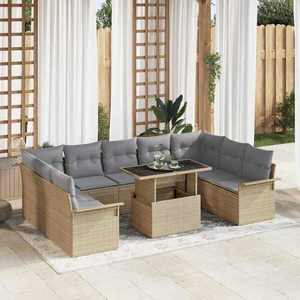 vidaXL Set de canapele pentru grădină cu pernă 10 pcs Bej Rattan poli imagine