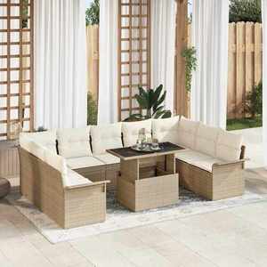 vidaXL Set de canapele pentru grădină cu pernă 10 pcs Bej Rattan poli imagine