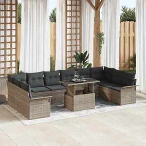 vidaXL Set de canapele pentru grădină cu pernă 11 pcs Gri Rattan poli imagine