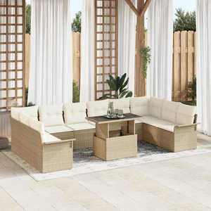 vidaXL Set de canapele pentru grădină cu pernă 11 pcs Bej Rattan poli imagine