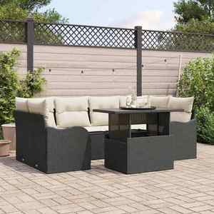 vidaXL Set de canapele pentru grădină cu pernă 7 pcs Negru Rattan poli imagine