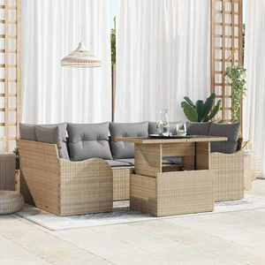 vidaXL Set de canapele pentru grădină cu pernă 7 pcs Bej Rattan poli imagine