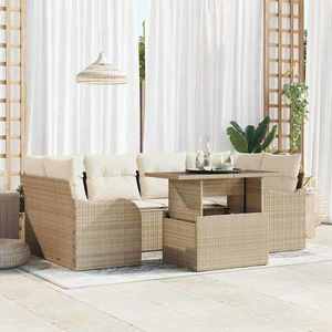 vidaXL Set de canapele pentru grădină cu pernă 7 pcs Bej Rattan poli imagine